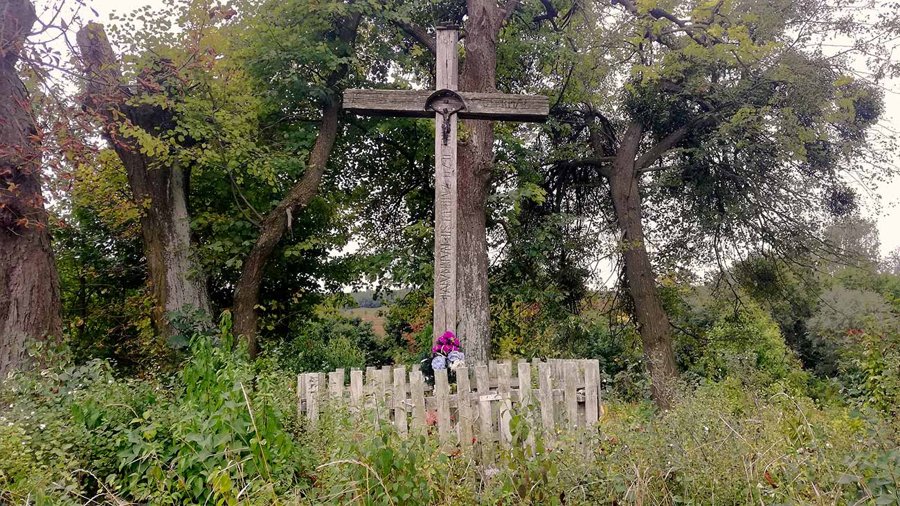 krzyż w otoczeniu drzew